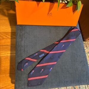 Hermes blue and red camel with rider silk tie number 7022